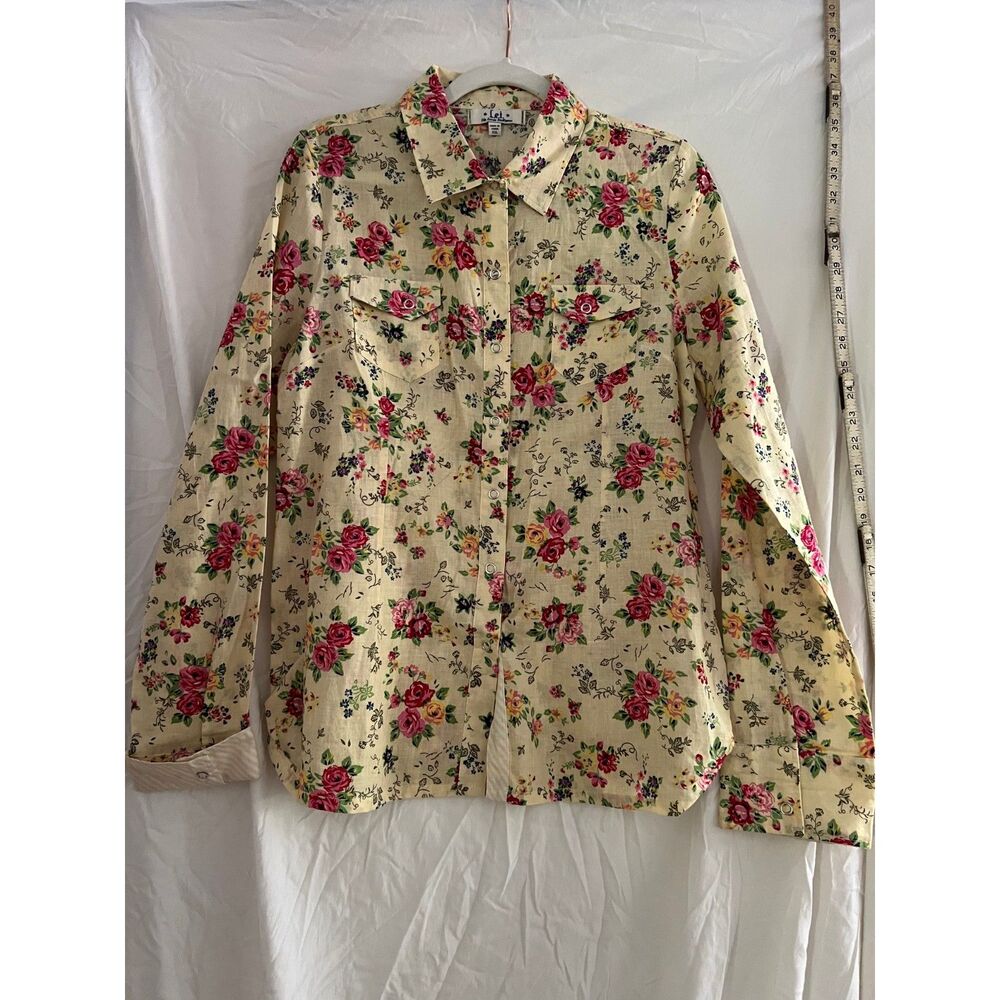 VTG l.e.i. Y2K Floral Pearl Snap Western Button Up Shirt Cotton Blouse XXL